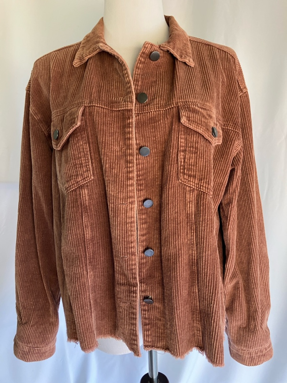 She + Sky Corduroy Button-Up Jacket in Rust Brown